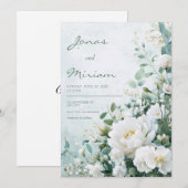 Faire-part de mariage floral de pivoine blanche mo (Devant / Derrière)