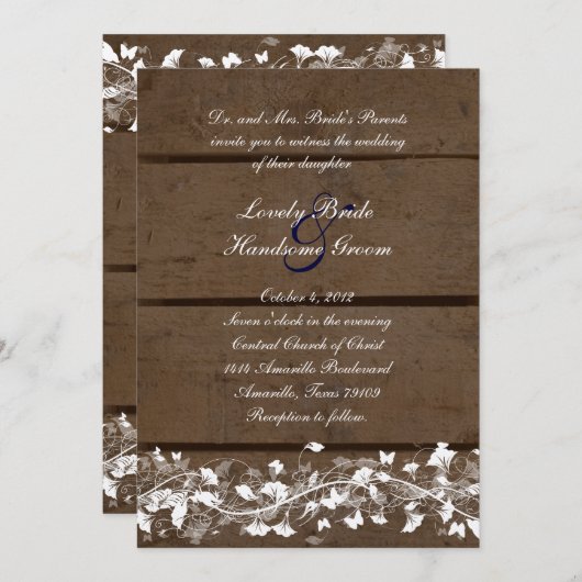 Faire-part de mariage floral de Planes de bois (Devant / Derrière)