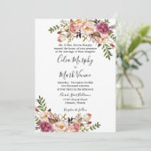 Faire-part de mariage floral de rose poussiéreux (Debout devant)