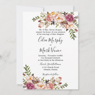 Faire-part de mariage floral de rose poussiéreux