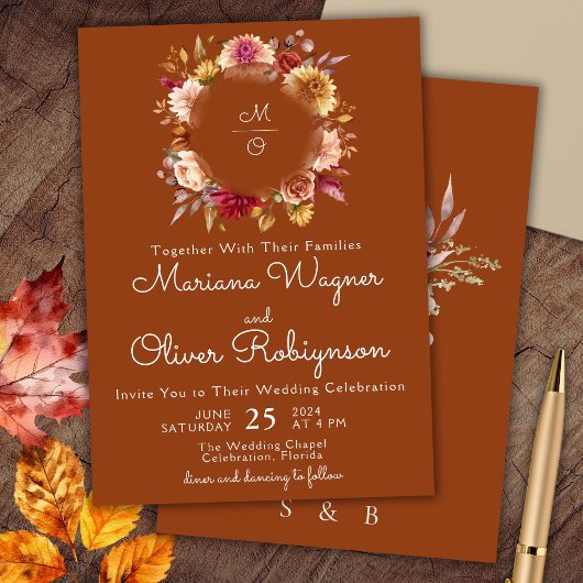 Faire-part de mariage Floral de Terracotta Bourgog