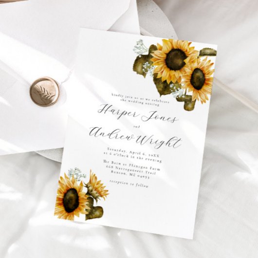 Faire-part de mariage floral de tournesol rustique