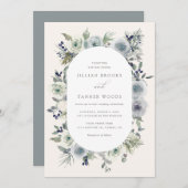 Faire-part de mariage floral d'hiver argenté (Devant / Derrière)