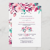 Faire-part de mariage floral d'inspiration rose (Devant / Derrière)