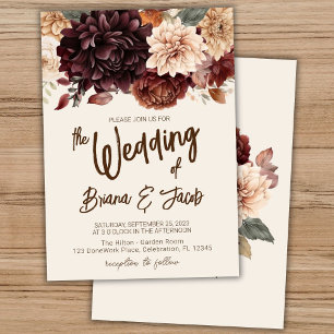 Faire-part de mariage floral d'ivoire beige Brown