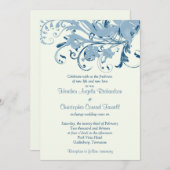 Faire-part de mariage Floral d'ivoire bleu marine (Devant / Derrière)