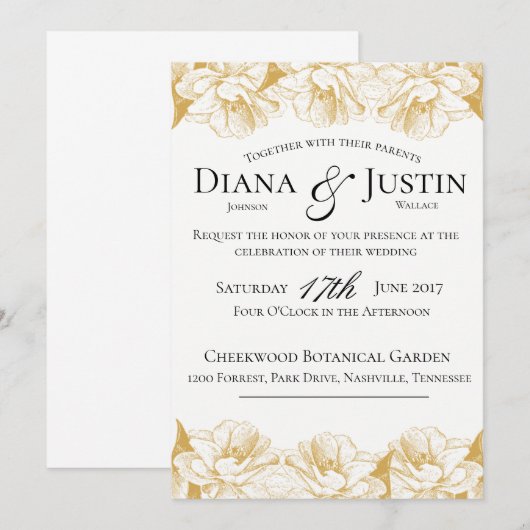 Faire-part de mariage Floral d'or (Devant / Derrière)