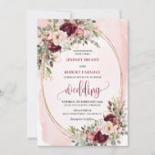 Faire-part de mariage floral doré rouge profond bo (Devant)