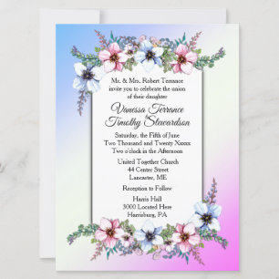 Faire-part de mariage floral double bleu / rose