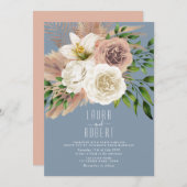 Faire-part de mariage floral Dusty Blue Boho (Devant / Derrière)