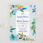 Faire-part de mariage floral Dusty Blue & Peach (Devant / Derrière)