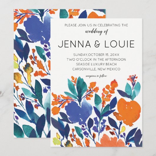 Faire-part de mariage floral dynamique (Devant / Derrière)