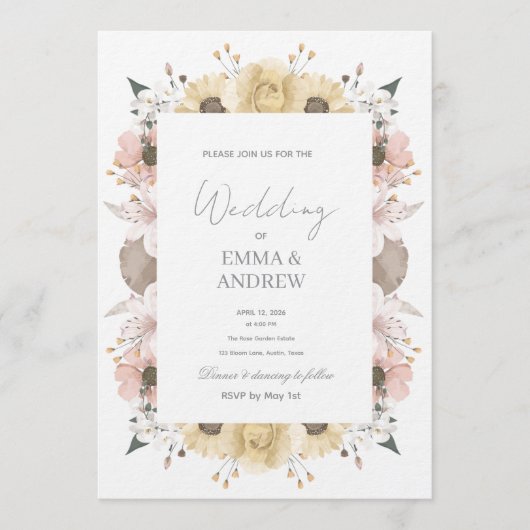 Faire-part de mariage floral – Élégant (Devant)
