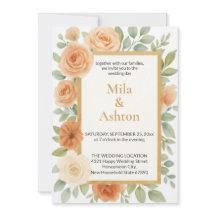 Faire-part de mariage floral élégant aux pêches – 