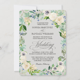 Faire-part de mariage floral élégant aux roses bla