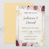 Faire-part de mariage floral élégant burgundy et o (Devant / Derrière)