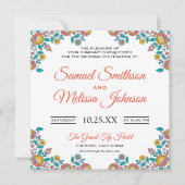 Faire-part de mariage floral élégant chic orange s (Devant)