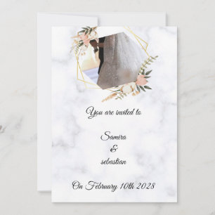 Faire-part de mariage floral élégant en marbre dor