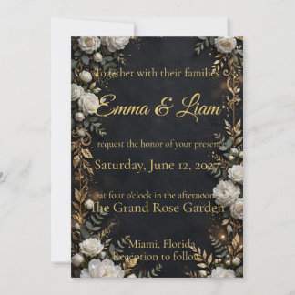 Faire-part de mariage floral élégant en or