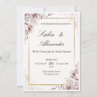 Faire-part de mariage floral élégant en or blanc t