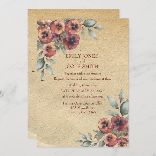 Faire-part de mariage floral élégant et rustique (Devant / Derrière)