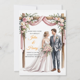 Faire-Part de Mariage Floral Élégant   Jardin Roma