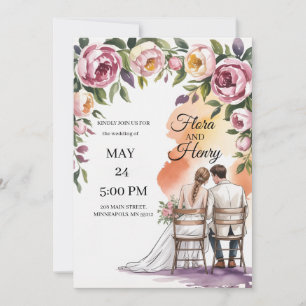 Faire-part de mariage floral élégant   Jardin roma