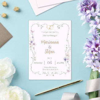Faire-part de mariage floral élégant modifiable su