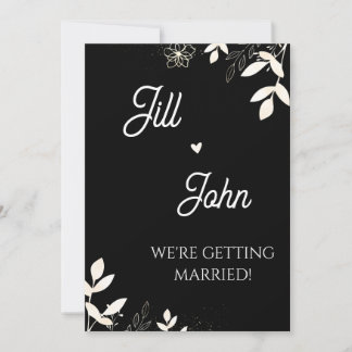 Faire-part de mariage floral élégant noir et crème