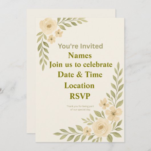 Faire-part de mariage floral élégant personnalisab (Devant / Derrière)