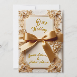 Faire-part de mariage floral embossé avec ruban en