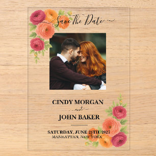 Faire-part de mariage floral en acrylique avec ran