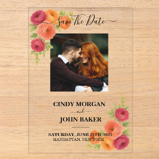 Faire-part de mariage floral en acrylique avec ran