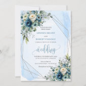 Faire-part de mariage floral en argent bleu marine (Devant)