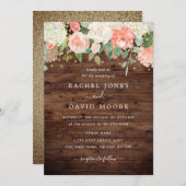 Faire-part de mariage floral en bois rustique en o (Devant / Derrière)