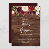 Faire-part de mariage Floral en bois rustique Mars (Devant / Derrière)