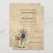 Faire-part de mariage floral en bois rustique Maso (Devant / Derrière)