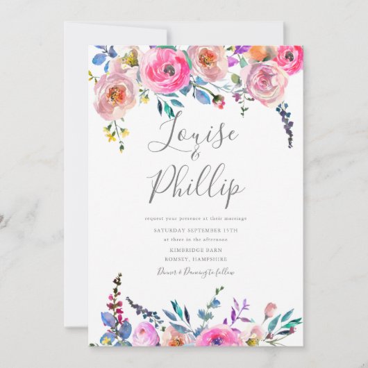 Faire-part de mariage floral en fleurs printanière (Devant)