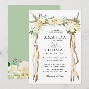 Faire-part de mariage floral en ivoire avec treill