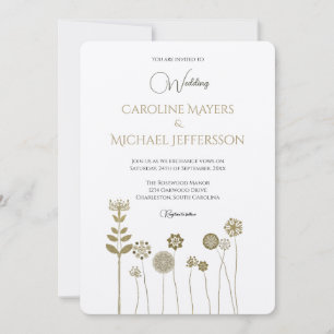 Faire-part de mariage floral en or blanc Cottageco