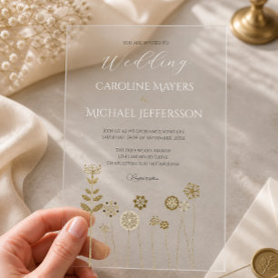 Faire-part de mariage floral en or blanc Cottageco