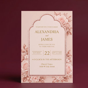 Faire-part de mariage floral en or rose