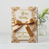 Faire-part de mariage floral en relief avec ruban  (Debout devant)