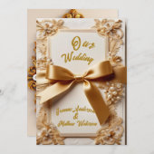 Faire-part de mariage floral en relief avec ruban  (Devant / Derrière)