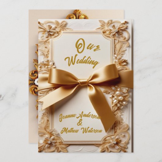 Faire-part de mariage floral en relief avec ruban  (Devant / Derrière)