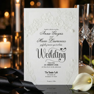 Faire-part de mariage floral en relief blanc faux 