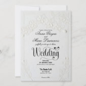 Faire-part de mariage floral en relief blanc faux  (Devant)