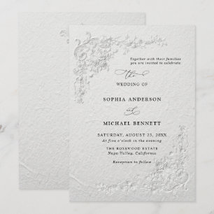 Faire-part de mariage floral en relief faux gaufra
