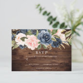 Faire-part de mariage floral en rose sauge et bleu (Debout devant)