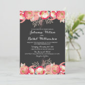 Faire-part de mariage floral et tableau noir rose (Debout devant)